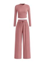 Conjunto Coordenado PRETTYGARDEN Top Cropped Calça Pantalona Rosa G