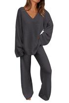 Conjunto Coordinado PRETTYGARDEN de Dos Piezas con Suéter en Gris Oscuro Talla L