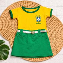 Conjunto Copa Do Mundo Infantil Menina Roupa Do Brasil Mini Diva Blogueirinha Camisa E Saia Com Cinto Confortável Look Torcida Copa 2026