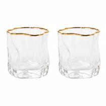 Conjunto Copo de Vidro Borda Dourada Luxuoso 285ML 2 UN Conjunto Copo de Vidro Borda Dourada Luxuoso 285ML 2 UN