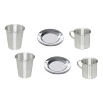 Conjunto copos canecas pratos aluminio polido 6 peças de cada