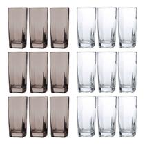Conjunto Copos de Vidro 320ml 9 Transparente 9 Cinza Texas Agua