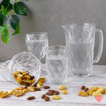 Conjunto Copos Diamante 370ML + Jarra Vidro 1L Reisstente - 7 UN
