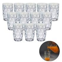 Conjunto Copos Diamante 370ML Resistentes Agua Suco 12 UN