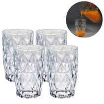 Conjunto Copos Diamante 370ML Resistentes Agua Suco 4 UN - PRATICASA