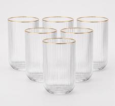 Conjunto Copos Vidro 420ml Canelado Premium Borda Dourada 6 Peças Mesa Posta Luxo Conjunto Copos Vidro 420ml Canelado Premium Borda Dourada 6 Peças Mesa Posta Luxo