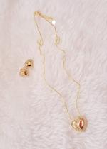 Conjunto Coração com micro zircônias nas bordas Ouro 18k Conjunto Coração com micro zircônias nas bordas Ouro 18k