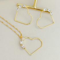 Conjunto Coração com Pedra Cristal REF 100284