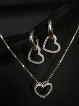 Conjunto Coração Cravejado Prata 925