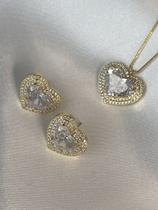 Conjunto coraçao cristal b ouro