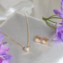 Conjunto Coração Delicado Cravejado Com Zircônias - Banhado a Ouro