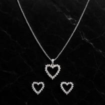 Conjunto Coração em prata 925 legitima vazado cravejado Conjunto Coração em prata 925 legitima vazado cravejado