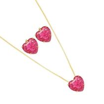Conjunto Coração em Zircônia Pink e Banho Ouro 18k Conjunto Coração em Zircônia Pink e Banho Ouro 18k