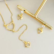 Conjunto Coração Gravatinha Folheado a Ouro 18k 100306 Conjunto Coração Gravatinha Folheado a Ouro 18k 100306