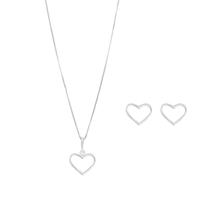 Conjunto Coração Liso Vazado em Prata 925 - PL23874 Conjunto Coração Liso Vazado em Prata 925 - PL23874