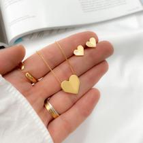 Conjunto Coração Origami Banhado a Ouro 18K