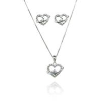 Conjunto Coração Trabalhado Com Zircônia Em Prata 925 F027