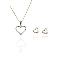 Conjunto Corações com Zircônia Colorida Banhado em Ouro 18k