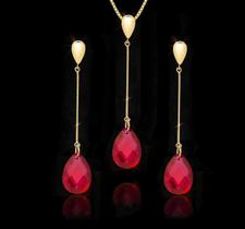 Conjunto - Cordão Brinco e Pingente em Ouro 18k com Pedras de zircônias Briolet Conjunto - Cordão Brinco e Pingente em Ouro 18k com Pedras de zircônias Briolet