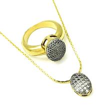 Conjunto Cordão Com Pingente E Anel Oval Cravejado Pavé Zirconias Banho Ouro 18k 3619 4572 Conjunto Cordão Com Pingente E Anel Oval Cravejado Pavé Zirconias Banho Ouro 18k 3619 4572