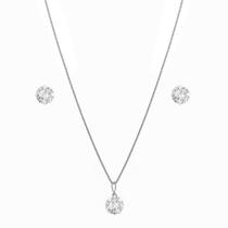 Conjunto Cordão Corrente Colar 45cm Brinco Ponto Luz Feminino Prata 925 Conjunto Cordão Corrente Colar 45cm Brinco Ponto Luz Feminino Prata 925