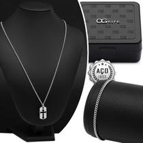 Conjunto Cordão Masculino J-1302 Aço Inox Prata J-1302 Cruz