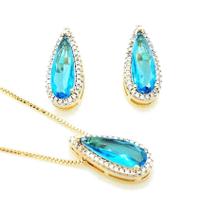 Conjunto Cordão Pingente E Brincos Cristal Lágrima Banho Ouro 18k 4595 Conjunto Cordão Pingente E Brincos Cristal Lágrima Banho Ouro 18k 4595