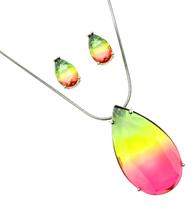 Conjunto Cordão Pingente E Brincos Gota Rainbow Melancia Ródio Negro 4629 Conjunto Cordão Pingente E Brincos Gota Rainbow Melancia Ródio Negro 4629