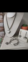 Conjunto cordão+pulseira+brinco níquel coração Conjunto cordão+pulseira+brinco níquel coração