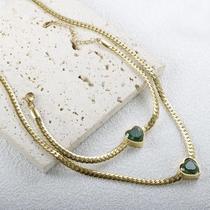 Conjunto cordão + pulseira feminina coração banhada a ouro 18k