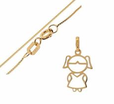 Conjunto Cordão Veneziana 40cm+ Pingente Menina Ouro 18k 750