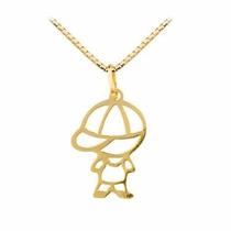 Conjunto Cordão Veneziana 40cm Pingente Menino Ouro 18k 750