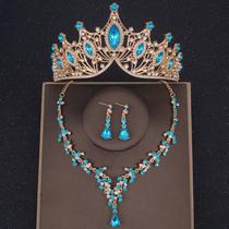 Conjunto coroa colar e brinco azul com dourado debutante florista