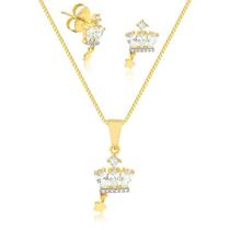 Conjunto Coroa Com Estrela Pendurada Com Pedras De Zircônias