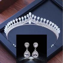 Conjunto Coroa E Brinco Strass E Zirconia Noiva Prata Gota Conjunto Coroa E Brinco Strass E Zirconia Noiva Prata Gota