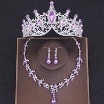 Conjunto coroa lilas com prata mais colar e brinco debutantes