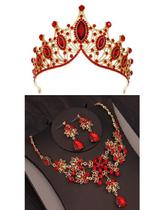 Conjunto coroa mais colar e brinco cor vermelho com dourado Conjunto coroa mais colar e brinco cor vermelho com dourado