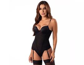 Conjunto Corpete Preto com Calcinha Fio e Meias Duzani 29101