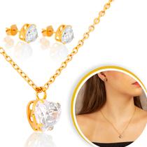Conjunto Corrente Brinco Banhado A Ouro Pedra Zircônia Coração Feminina Conjunto Corrente Brinco Banhado A Ouro Pedra Zircônia Coração Feminina