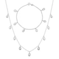 Conjunto Corrente Choker E Pulseira Pingentes Gota Prata 925