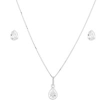 Conjunto Corrente Colar 40cm Gota Brincos Em Prata 925