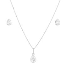 Conjunto Corrente Colar Gargantilha Veneziana 40cm Gota Brincos De Prata 925