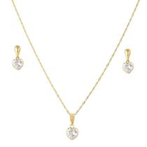 Conjunto Corrente Colar Pingente + Brinco Coração Ouro 18k Conjunto Corrente Colar Pingente + Brinco Coração Ouro 18k