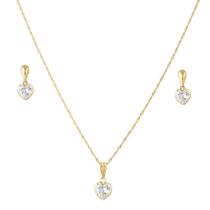 Conjunto Corrente Colar Pingente + Brinco Coração Ouro 18k