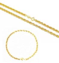 Conjunto Corrente Cordão Baiano 45cm Com Pulseira Feminino 4.7 grama em Ouro 18k