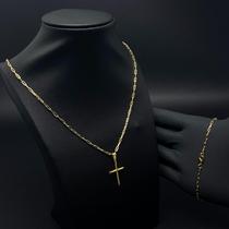 Conjunto Corrente de Ouro 70cm Cordão 2mm + Pingente Crucifixo 2,5cm Ouro 18k Legitimo Luxo