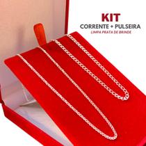 Conjunto Corrente De Prata 70cm + Pulseira Fina 3mm Legítima