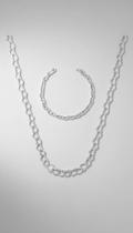 Conjunto Corrente e Pulseira Elos Coração Prata 925