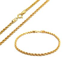 Conjunto Corrente e Pulseira Em Ouro 18k Cordão Baiano Diamantado