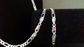 Conjunto Corrente E Pulseira Grumet Elos 3x1 Prata 925 Maciça Conjunto Corrente E Pulseira Grumet Elos 3x1 Prata 925 Maciça